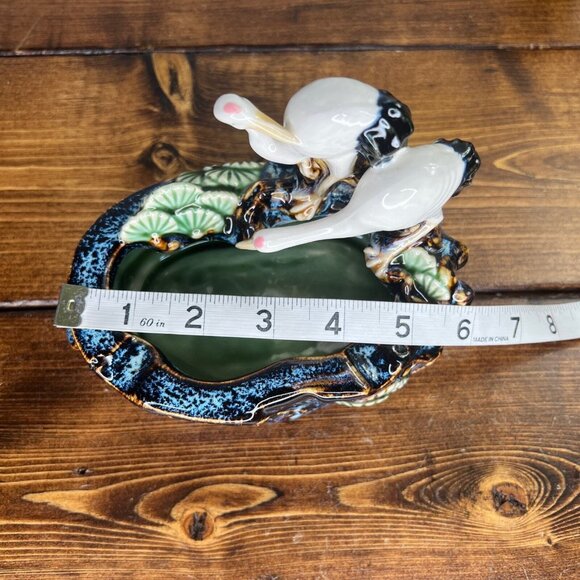 Japanese Glazed Porcelain Stork Ashtray 1960’s Mid Century Modern Lily Pads MCM - Picture 10 of 13